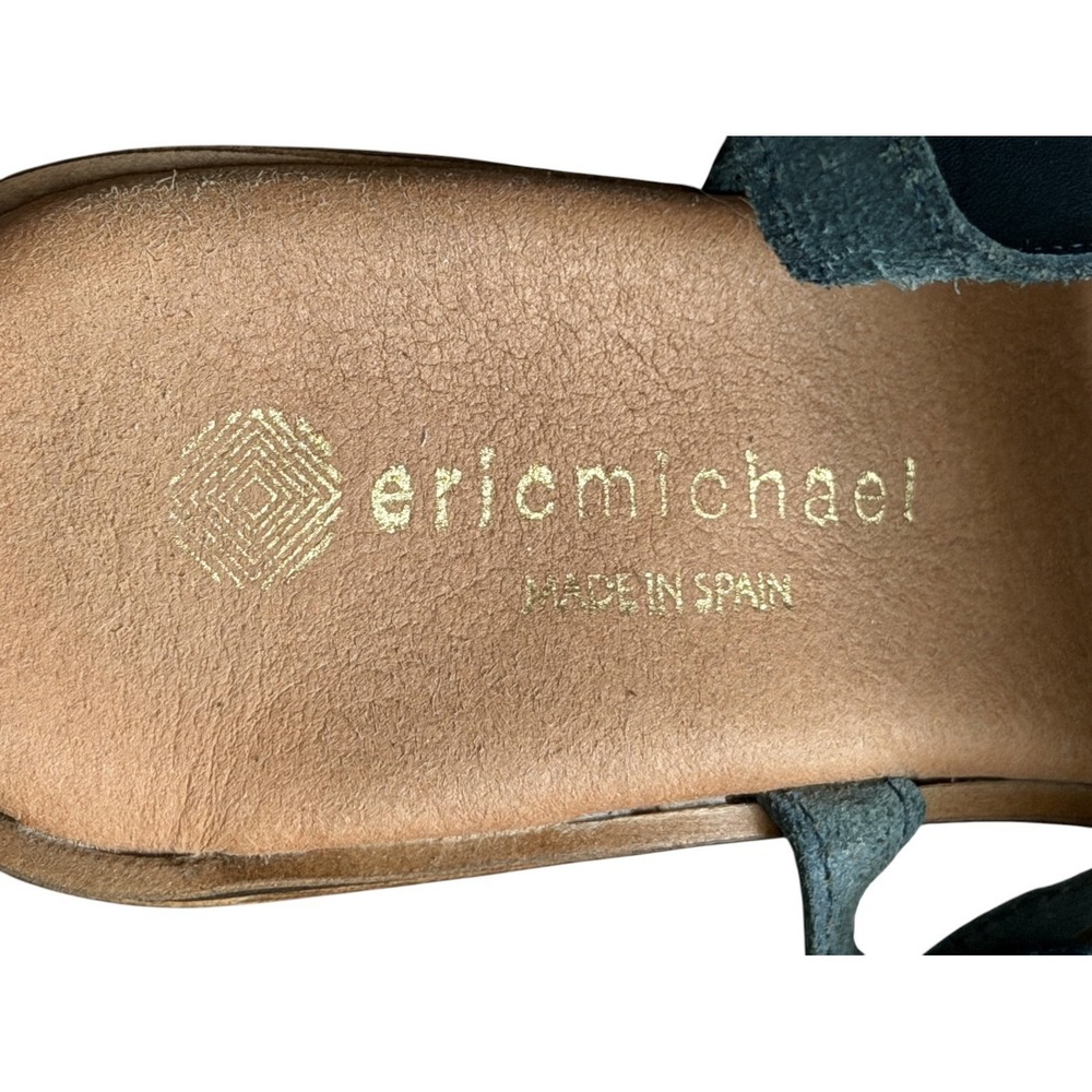 Eric Michael Spain Leather Platform Sandals US 7.5 EU 38 Green Floral Block Heel - Picture 11 of 11